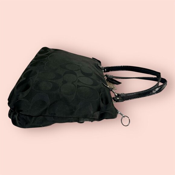 COACH Black Poppy Signature Shoulder Handbag Zipper Large...